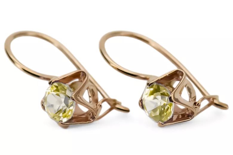 Винтидж бижута Обеци Жълт перидот Оригинално ретро 14k розово злато vec142r